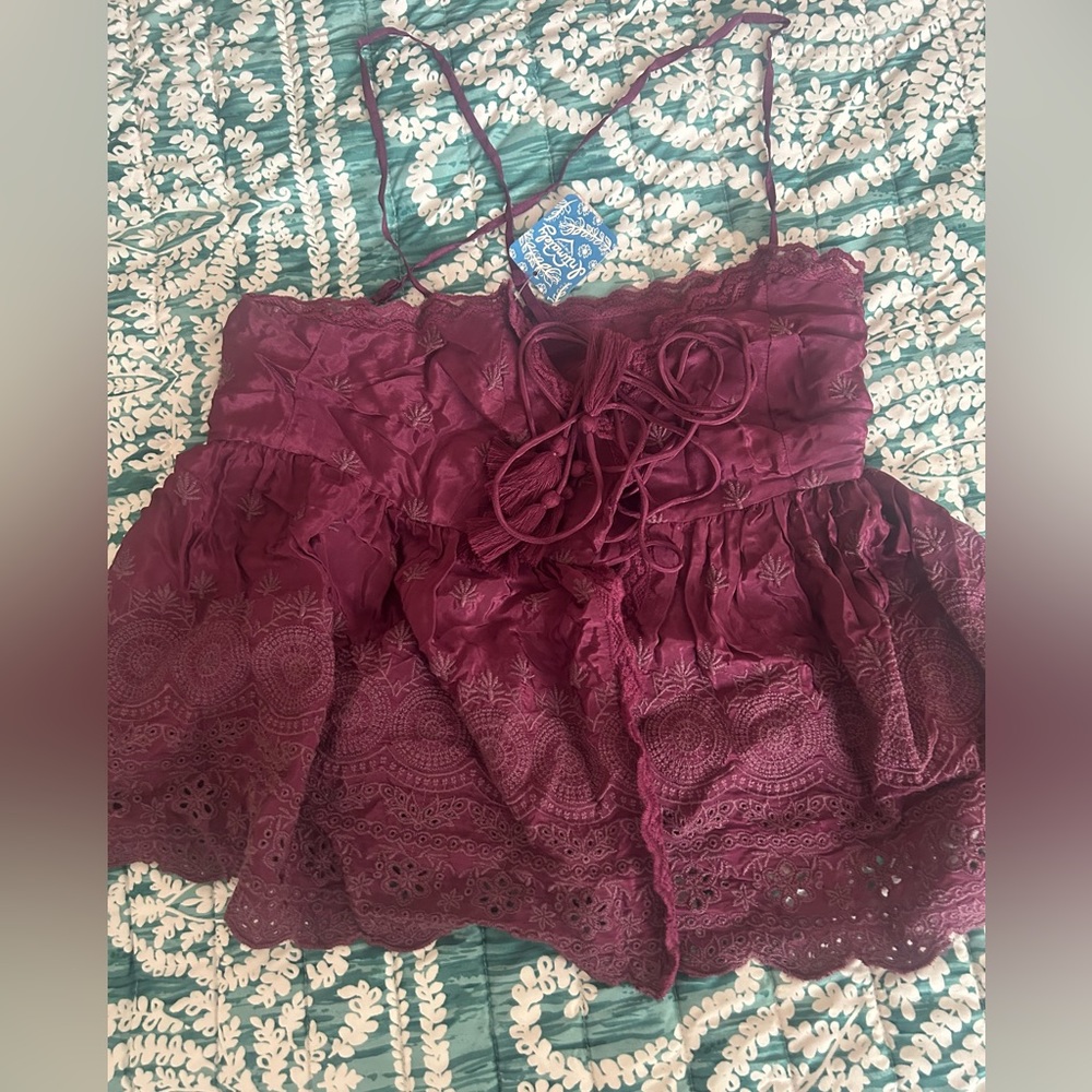 Free People Burgundy Lace Peplum Camisole